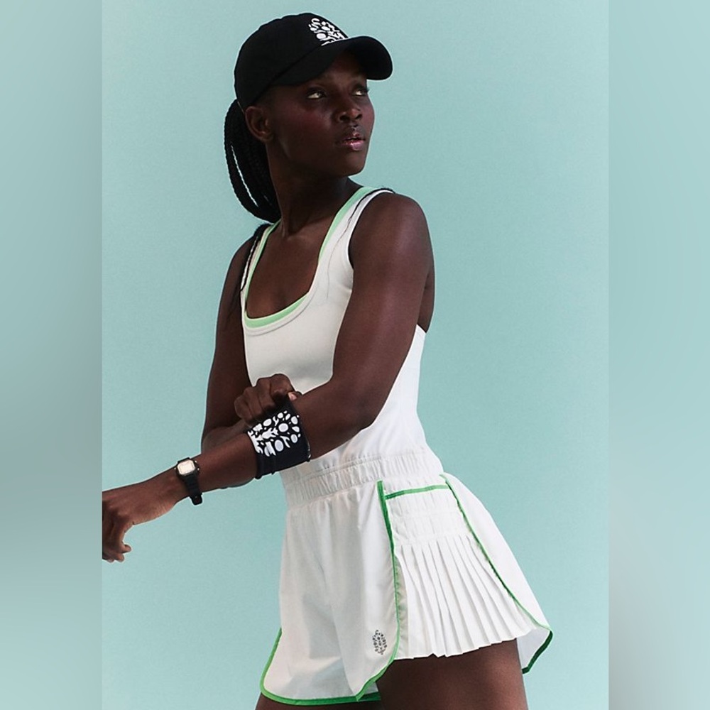 NWT Free People Easy Tiger Tennis Romper. White/green. Small or Medium